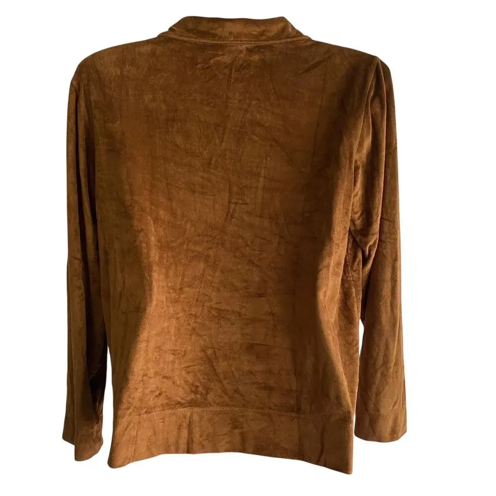 Liz Claiborne Pullover Womens Medium Brown Faux Suede Lace Up Top Long Sleeve - Picture 4 of 7